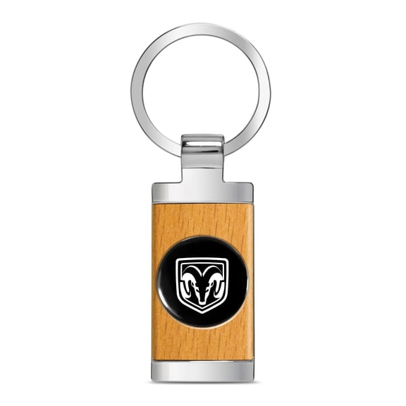 iPick Image for RAM Roundel Logo in Black on Maple Wood Chrome Metal Trim Key Chain, Official Licensed