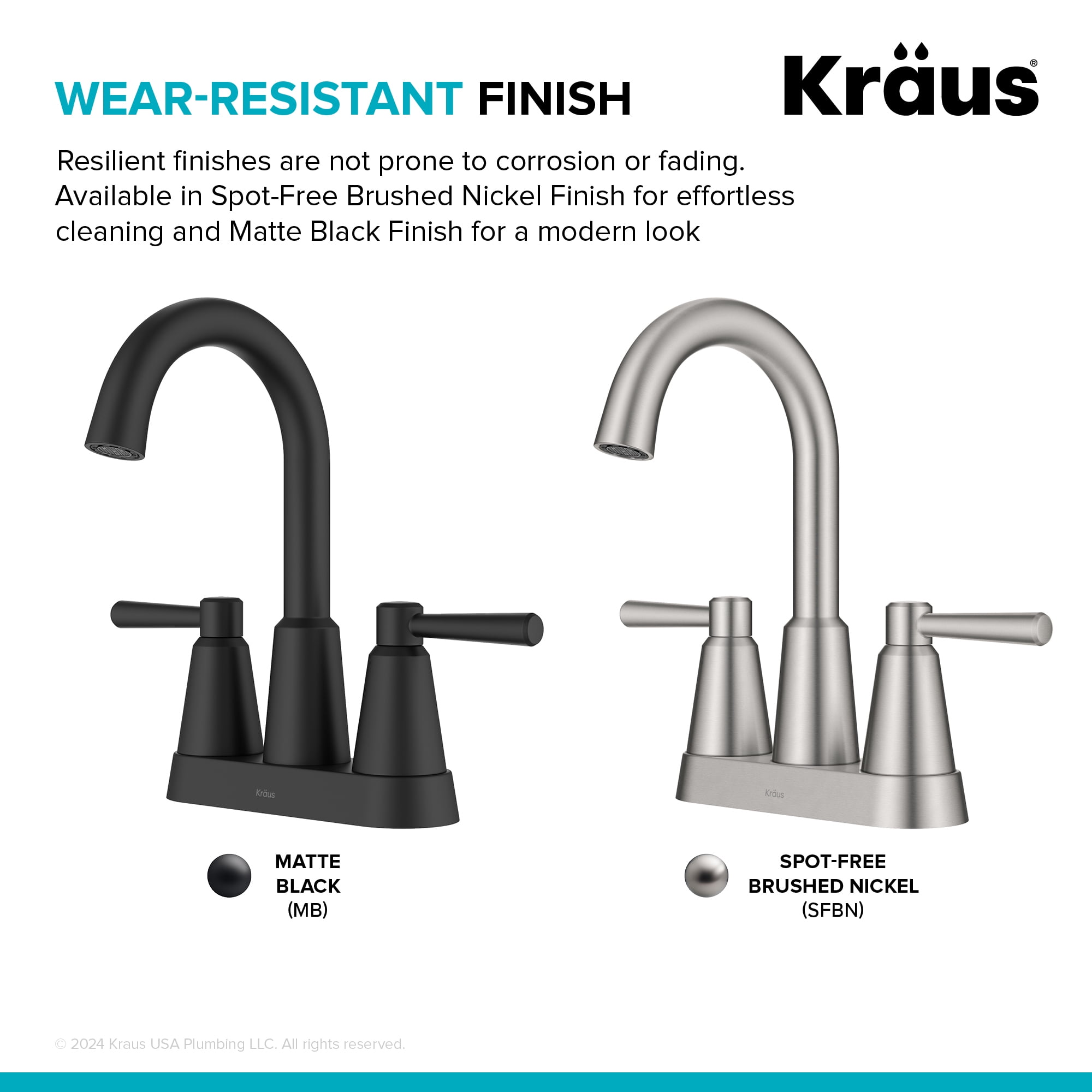 KRAUS Ramus 2-Handle 4-inch Centerset Bathroom Faucet in Spot-Free Brushed Nickel with Pop Up Drain and Supply Lines