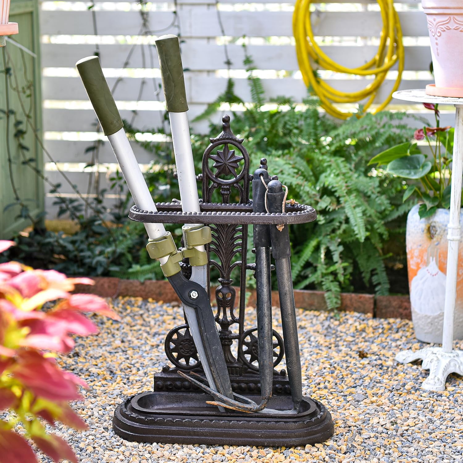 Sungmor Royal Style 1-Hook Cast Iron Umbrella Stand with Detachable Tray, Decorative Freestanding Umbrella Rack Organizer