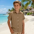 thumbnail image 5 of JAJAHO Boys Girls Button Down Shirts Kids Short Sleeve Solid Color Loose Fit Collared Blouses Classic Casual Summer Top Ages 3-16 Years Stylish Tops, 5 of 6