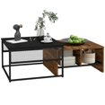 thumbnail image 1 of Industrial Nesting Coffee Table Set of 2, Rustic Brown Particle Board & Black Steel Frame, Square Center Table and Narrow Side Table with Mesh Shelves for Living Room, 1 of 7