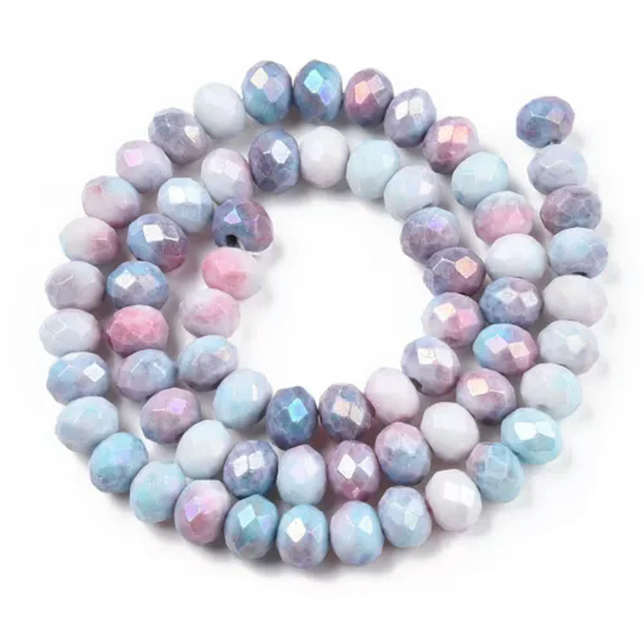 EOEMY 10Strand Abacus Faceted Electroplated Ab Color Glass Beads Strands 8~8.5X6~6.5mm-Cornflower Blue