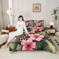 thumbnail image 4 of jejeloiu Pink Rustic Floral Twin Comforter Set,Leopard Monstera Leaf,Ultra Soft Reversible Decor,2-Piece, 4 of 8