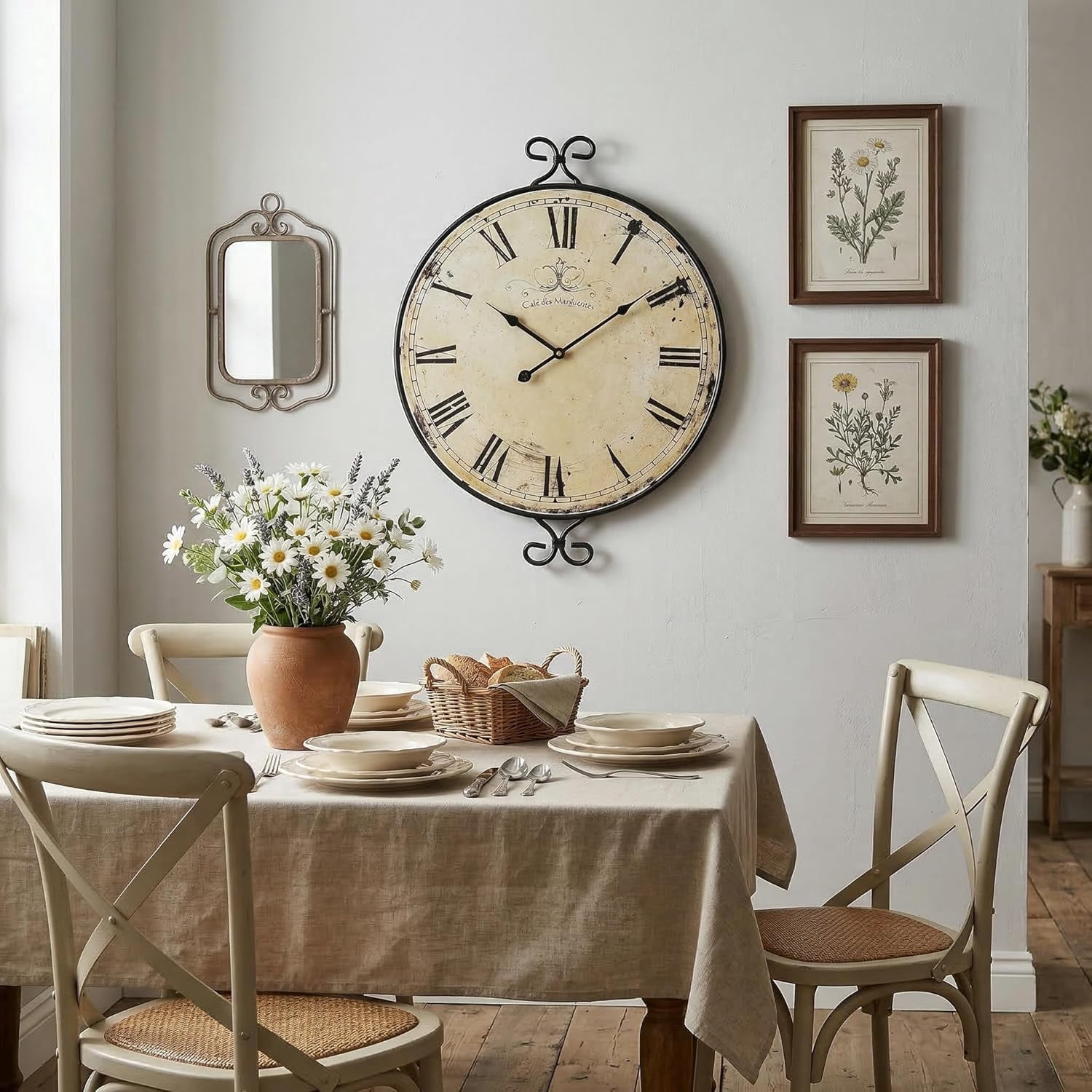 MODE HOME 30 iinch Large Farmhouse Wall Clock, Silent Battery Operated Retro Gold Wrought Iron Clock, Vintage Decorative Timepiece for Home Decor