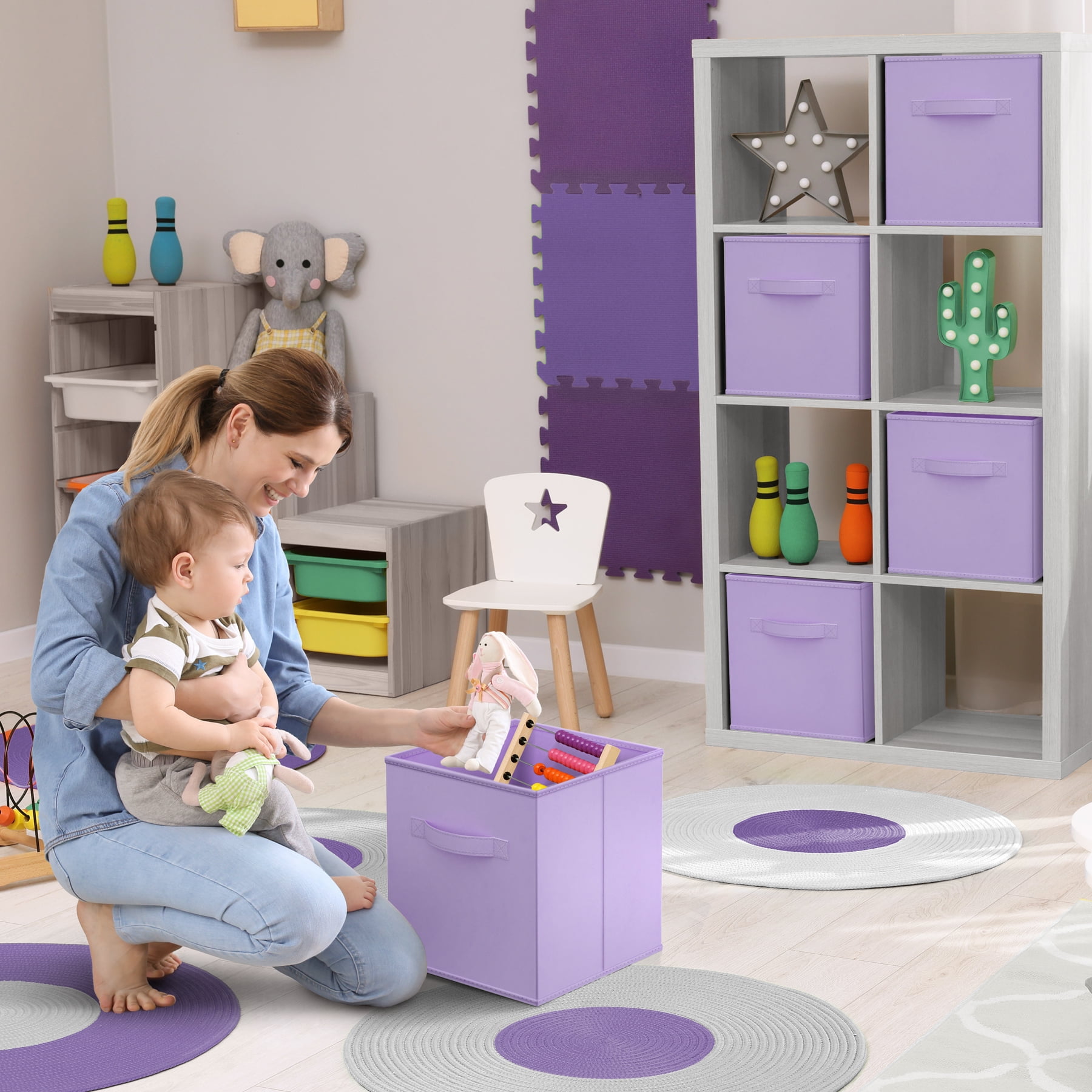 Sorbus 13" Foldable Fabric Storage Cube Bin, Pastel Purple