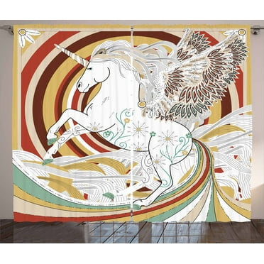 Ambesonne Unicorn Curtains 2 Panel Set, Pegasus Horse with Wings, 108" x 90", Multicolor
