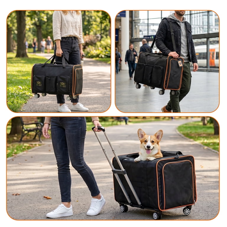 2 in 1 Large Cat Carrier for 2 Cats, Rolling Pet Carrier with