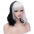 thumbnail image 2 of RightOn Black White Wig with Bangs Two Tone Wig Short Curly Wavy Wig Women Girls Synthetic Wig Black White Mix Wig with Wig Cap, 2 of 7