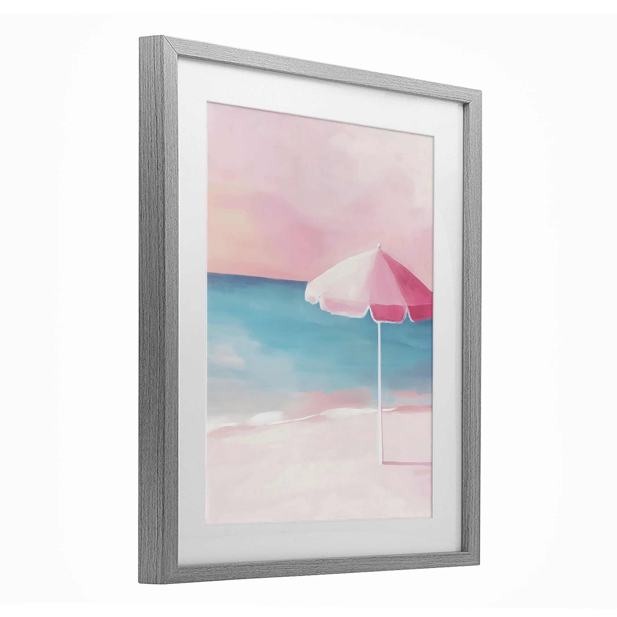 Stupell Industries Serene Pink Beach Umbrella Gray Framed Print Under Glass, design by The Prints Vibe