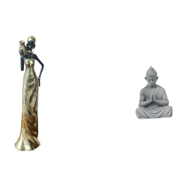 Figura de mujer africana, estatua de resina, mono, Buda, escultura en miniatura, hecha a mano, decoración ideal para meditación, hogar u oficina. 33 c
