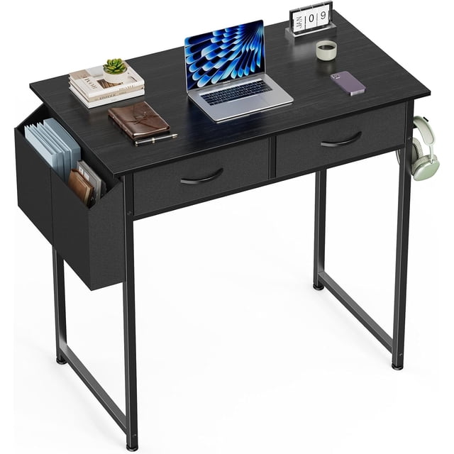 Computer Desk with Drawers, 32 Inch Gaming Desk Home Office Desk, Small Work Desk Simple Study Writing Table PC Desks with Drawer Storage Shelves for Living Room Bedroom Home Office