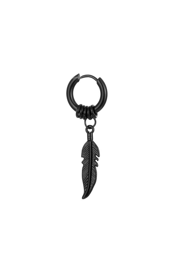 Kpop Hoop Earrings for Women Men Hip Hop Punk Styles Titanium Steel Black Feather Dangle Earrings Jewelry