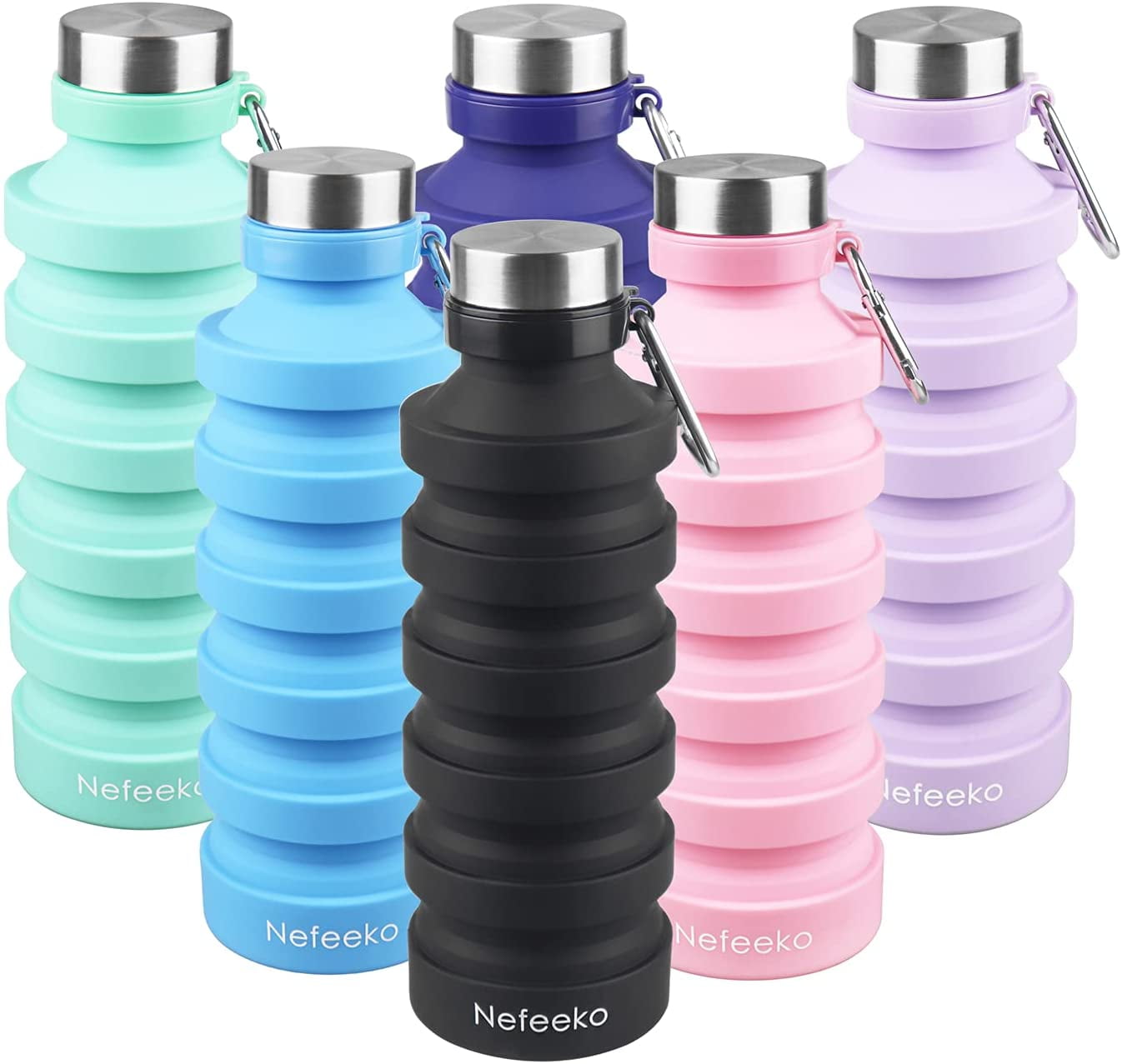 Collapsible Water Bottle, Reuseable Bpa Free Silicone Foldable Water Bottles  For Travel Gym Camping Hiking, Portable Leak Proof Sports Water Bottle Wi