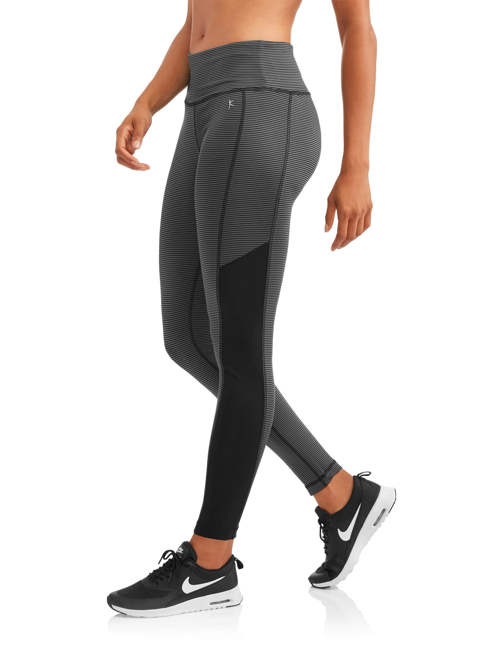 Danskin Now Women's High Waist Mini Stripe Sport Tights With Mesh Sides