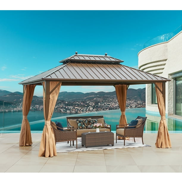 EROMMY 10' X 13' Hardtop Gazebo Galvanized Steel Outdoor Gazebo Canopy Double Vented Roof