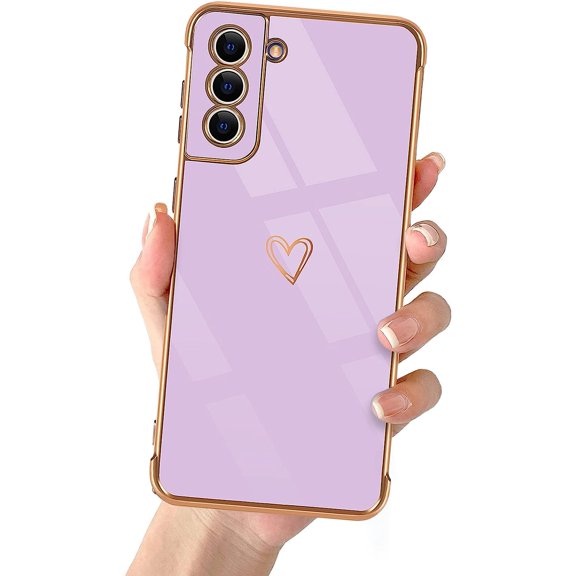 Compatible with Samsung Galaxy S22 6.1" 2022 Cute Case Thin for Women Girls,Soft TPU Plating Bumper Love Heart Case Anti-Scratch Shockproof Raised Reinforced Corners Case(Elegant Purple)