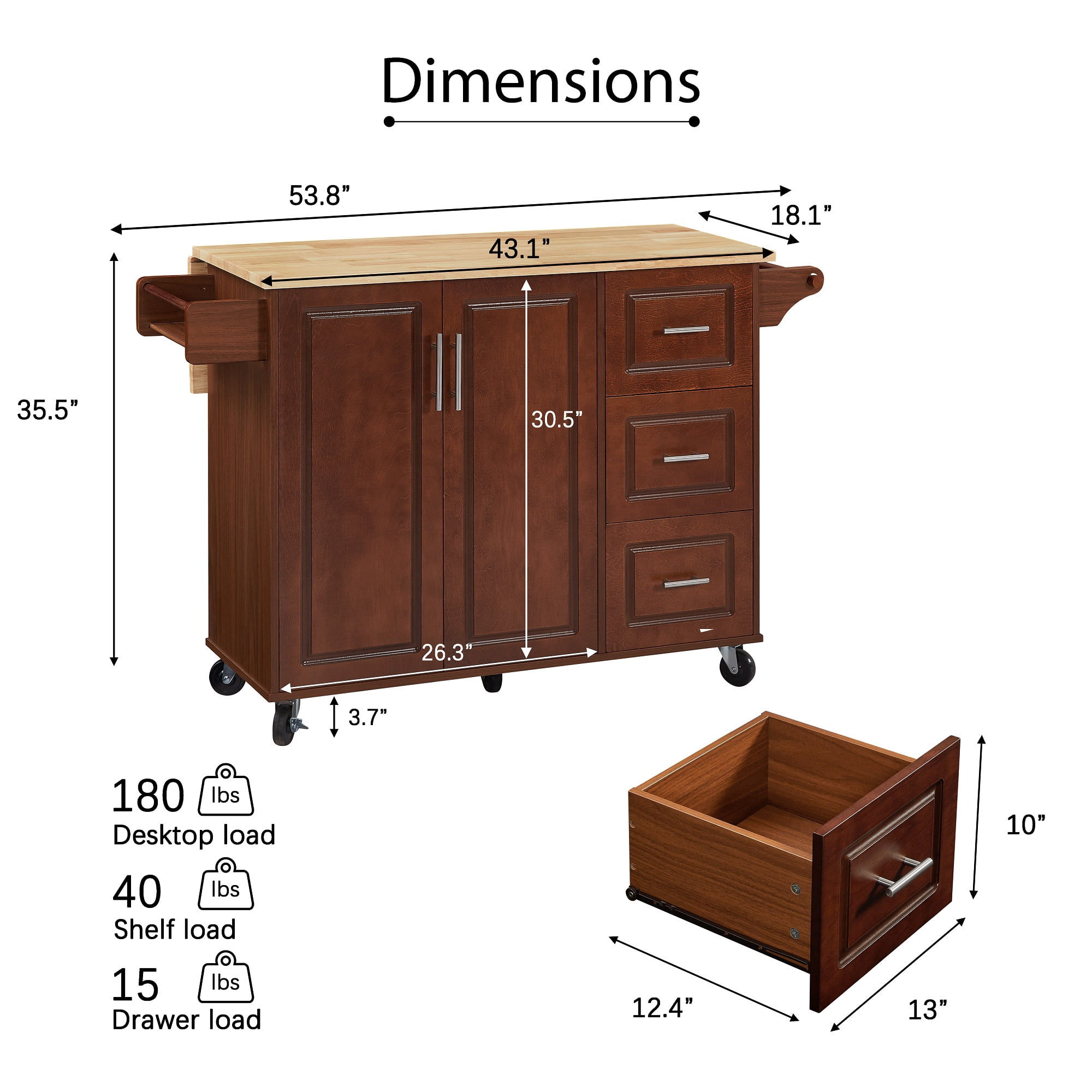Kitchen Island with Countertop, Rolling Kitchen Island Cart Barn Door Table with Storage Cabinet On Wheels for Kitchen