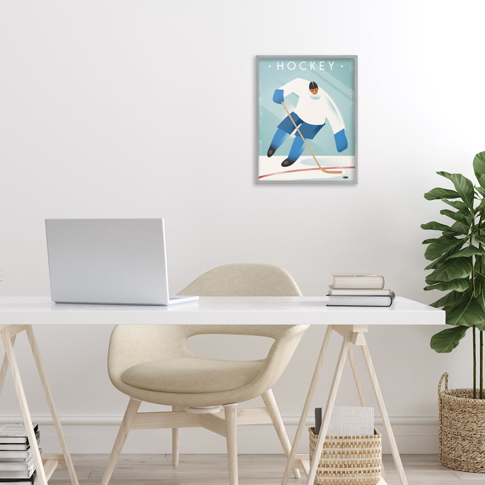 Stupell Industries Vintage Hockey Player Gray Framed Giclee Art, design by Martin Wickstrom