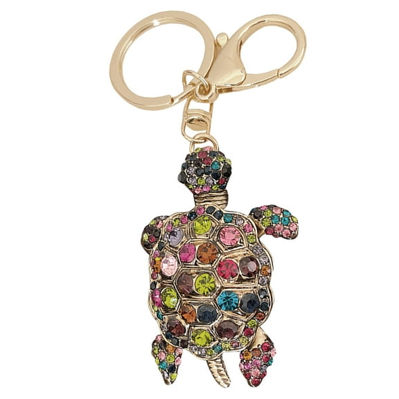 FELTECHELECTR 1Set Mini Turtle Chain Keychain Decor Multi-colored Metal Rhinestone Pendant for Women Everyday Use