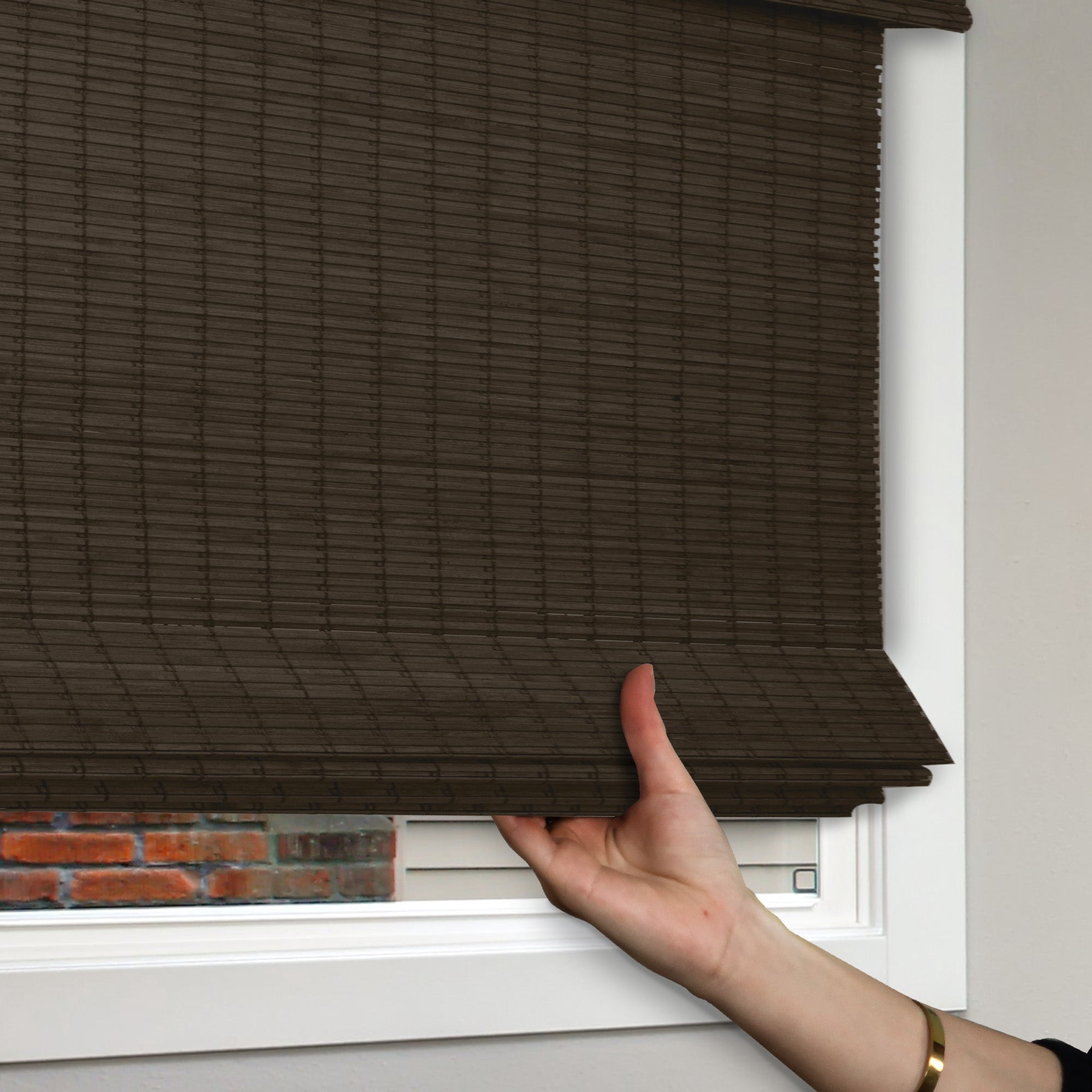 Natural Woven Light Filtering Cordless Bamboo Roman Shades for Windows, 28.5 in. W x 48 in. L, Onyx