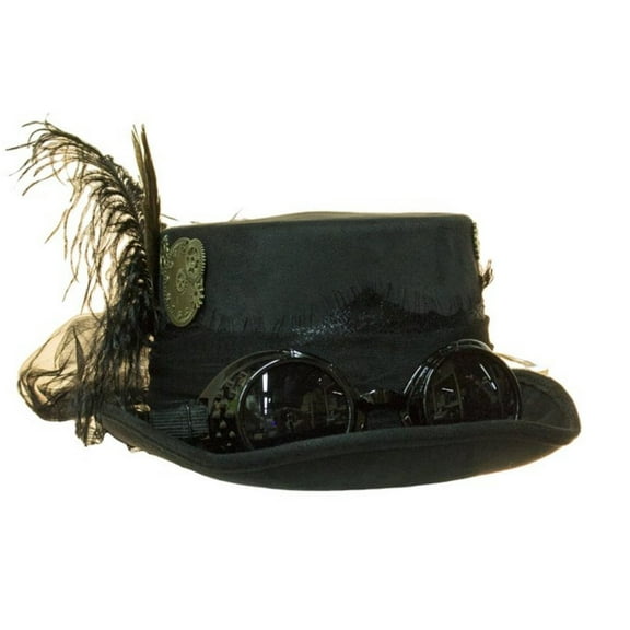 Jacobson Hat Company Deluxe Velvet 4.25 Inch Steampunk Top Hat with Removable Goggles,Black,One Size