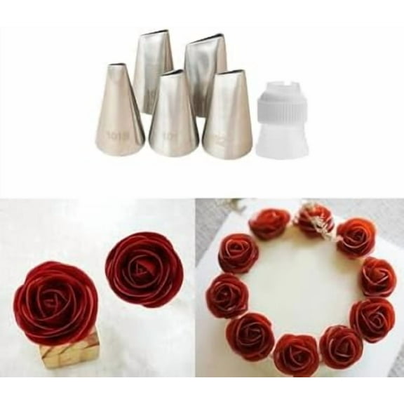 Petal Piping Tips Set with Coupler,101s,101,102,103,104 Rose Icing Flower Tip for Small Roses,Petals,Ruffles,Bows,Pansies& Standard Coupler for Switching$$Home Decor, Kitchen, & Other