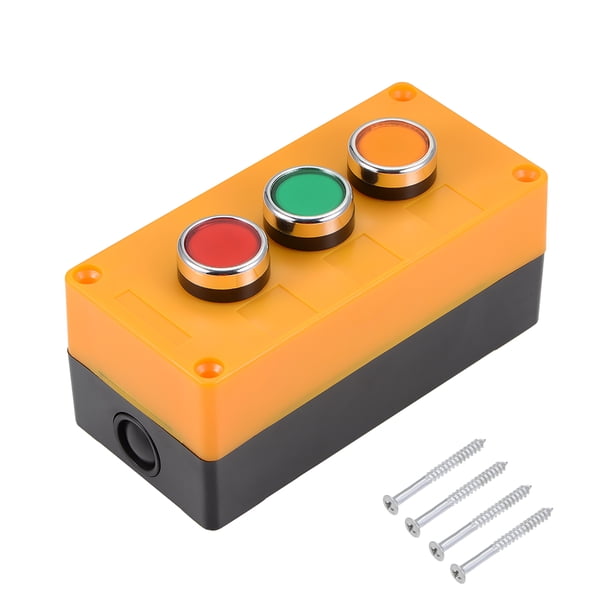 Caja de interruptor de botón momentáneo Unique Bargains NO NC Interruptores Rojo Verde Amarillo 415V 10A 1pcs