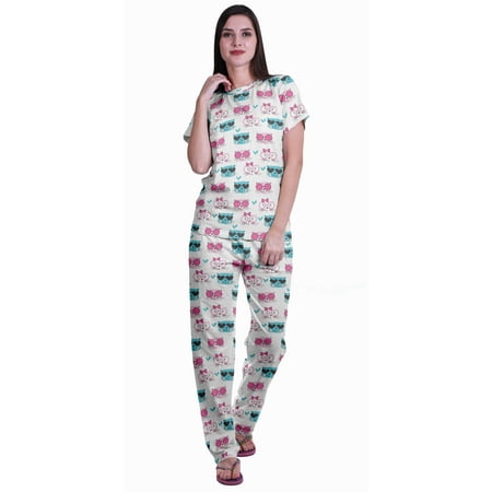 

Moomaya Womens Printed Tee and Pajama Set PJs Short Sleeve Sleepwear Nightwear Loungewear S-XXL