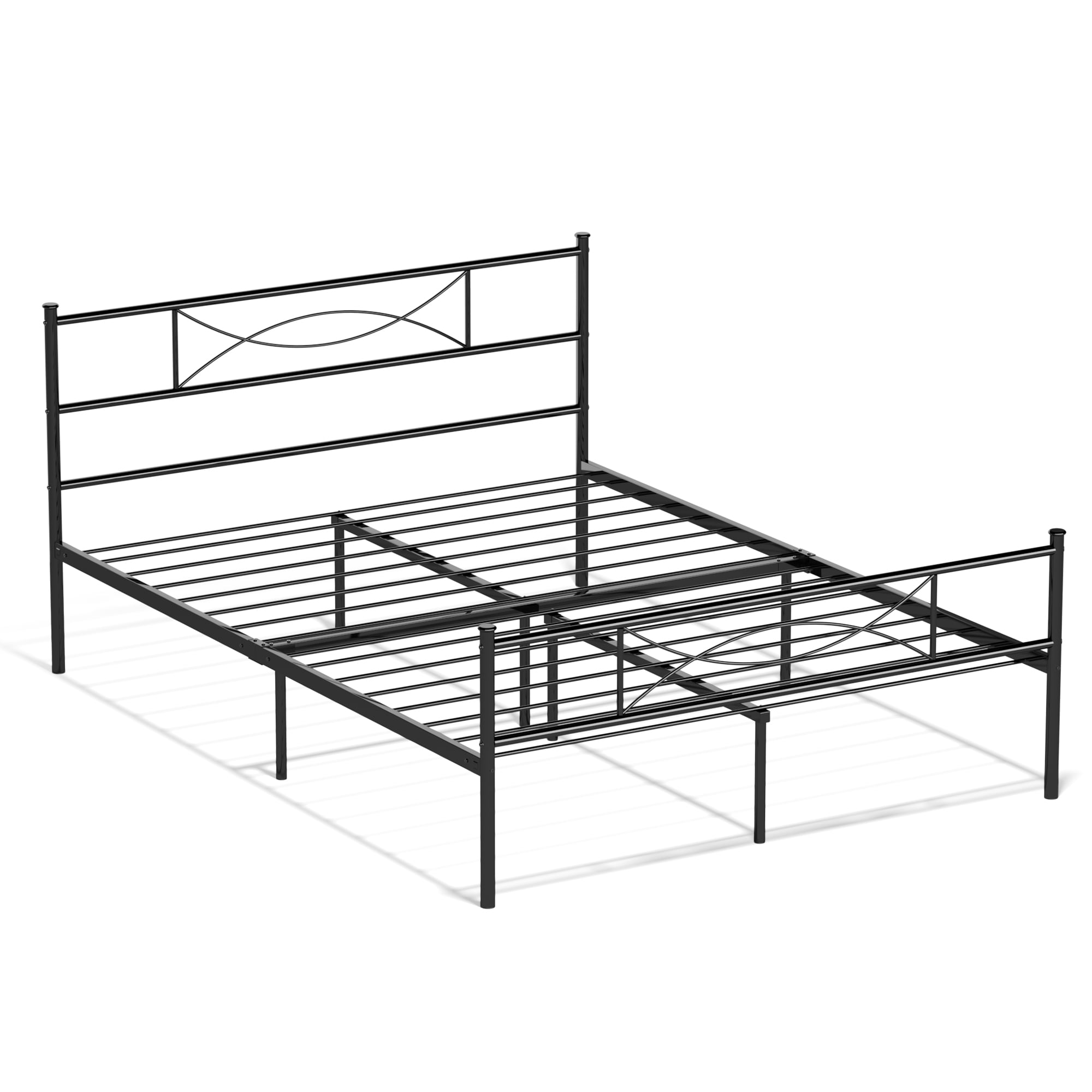 Yoneston Full Size Metal Bed Bedroom Mattress Platform Foundation with Headboard