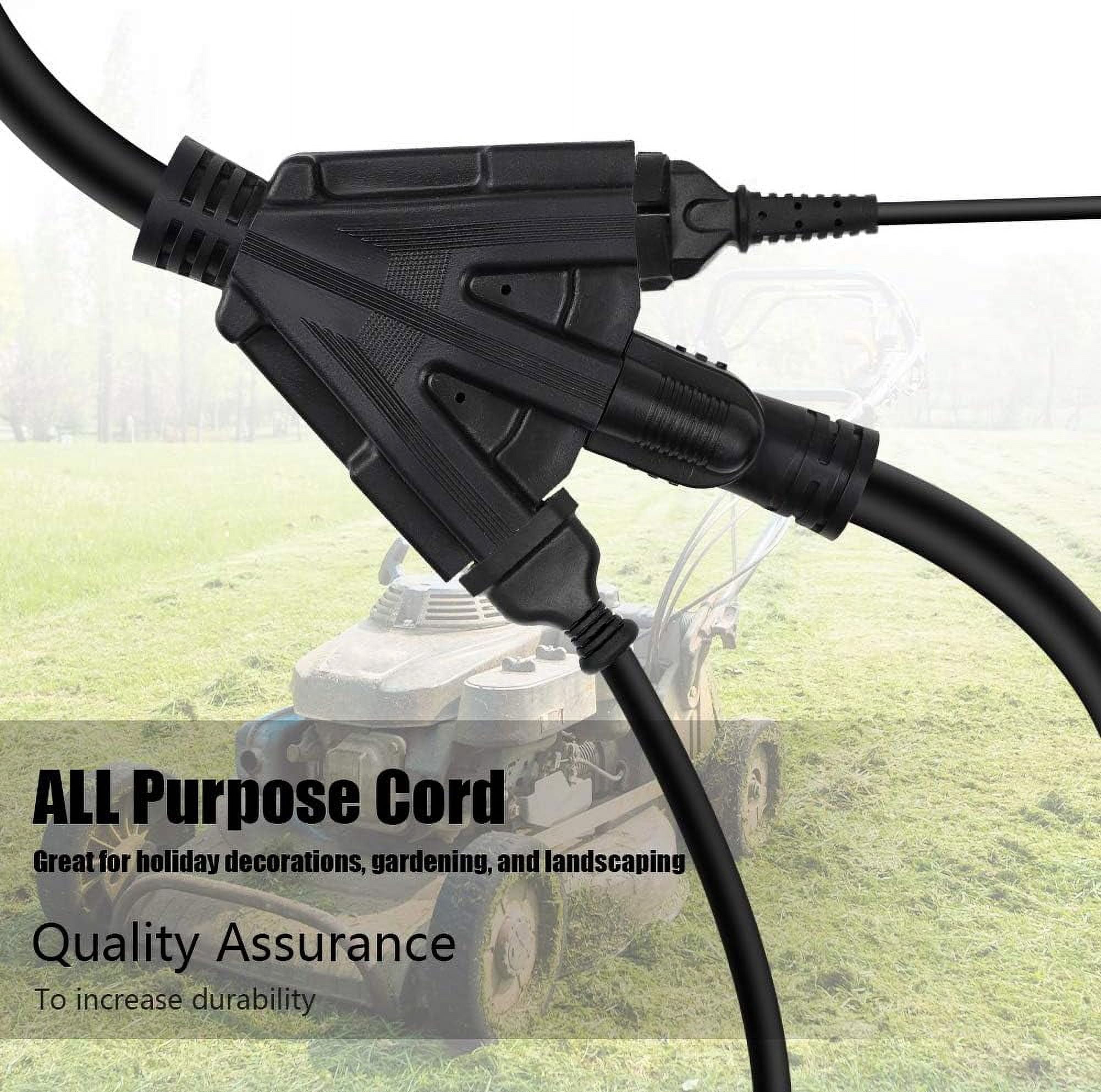 Hoease 3FT Outdoor Extension Cord, 12 Gauge 3-Outlet 15-Amp Heavy Duty Power Cord for Garden, Lawn, and Construction