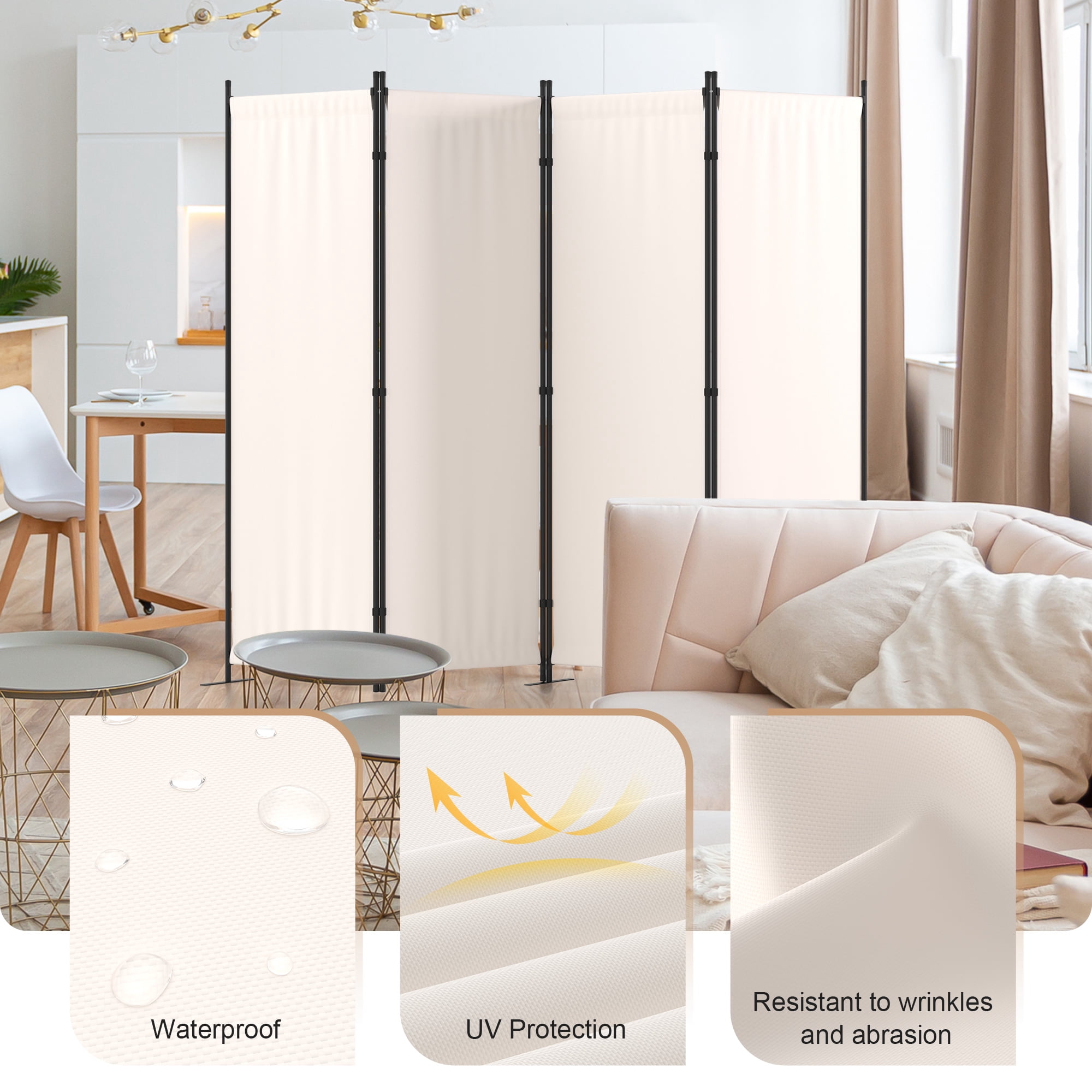 Room Divider 4 Panel Folding Privacy Screens 88" Portable Room Partition for Room Separator Freestanding Wall Divider for Office Bedroom Classroom Hospital, White