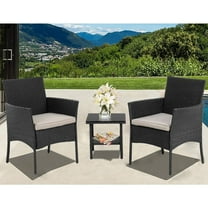 FDW 3 Pieces Outdoor Patio Furniture Wicker Table and Chairs Set Bar Set with Cushioned Tempered Glass, Black