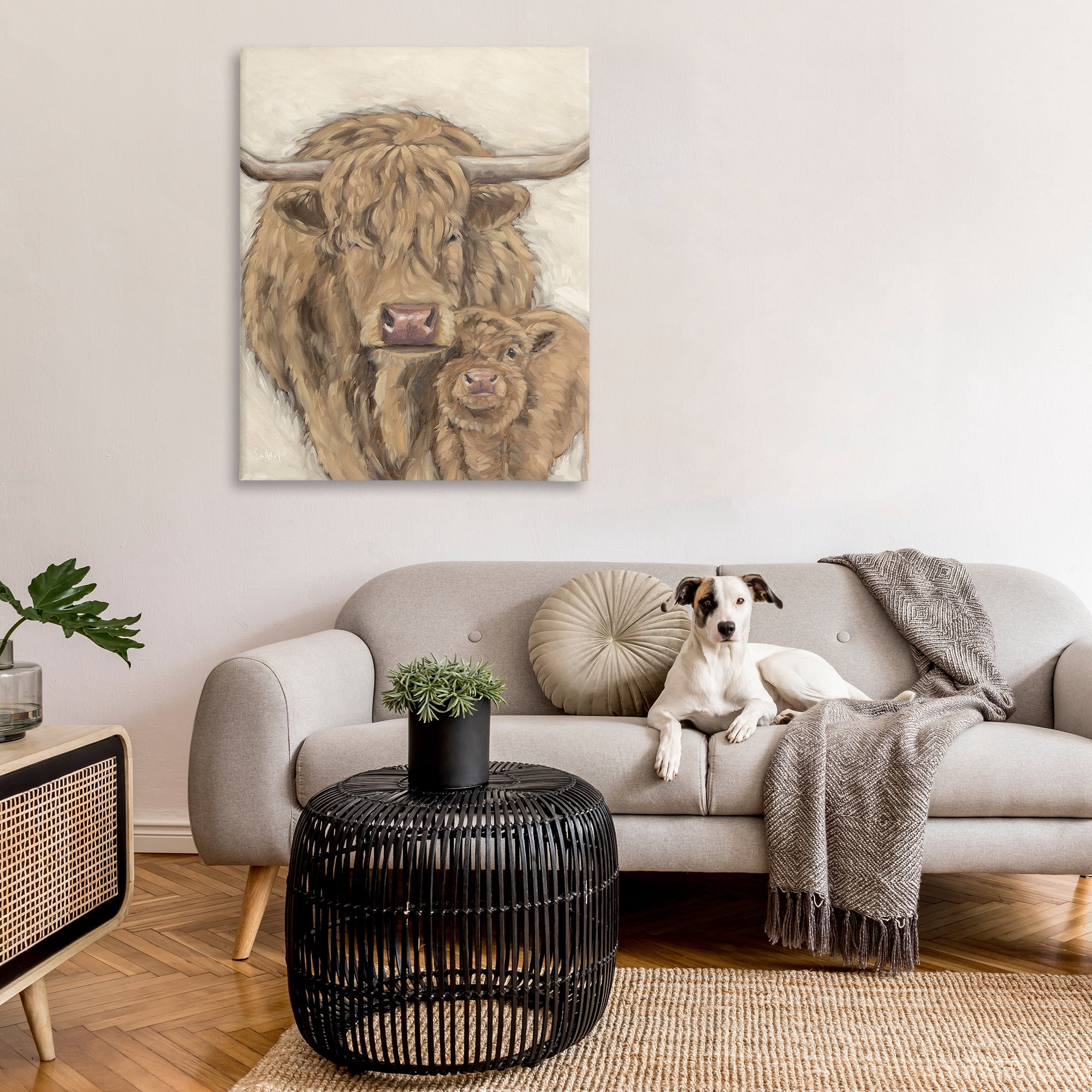 Stupell Industries Highland Cattle & Calf Animals & Insects Painting Gallery Wrapped Canvas Art Print Wall Art, 36 x 48