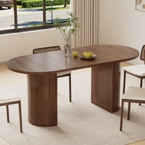 Hommpa 71" Dining Table for 6,Modern Oval Kitchen Table With Wood Strip Base,Long Dining Room Tables for Kitchen Dining Room Living Room,Walnut