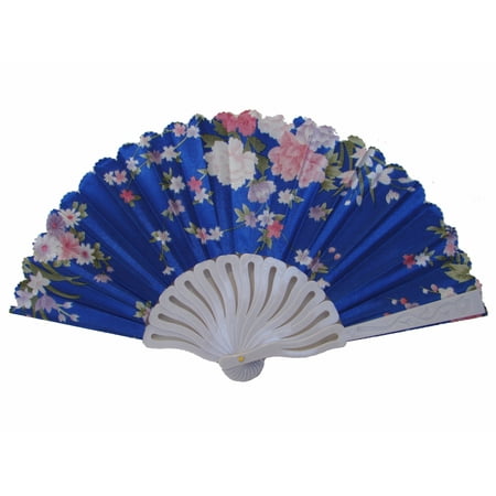 

White Slab Chinese Folding Hand Fan in Blue