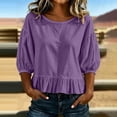thumbnail image 2 of Women's Puff Half Sleeve Peplum Tops Loose Fit Blouse Casual Work Business Summer Shirts Keyhole Back Tie Neck, 2 of 5