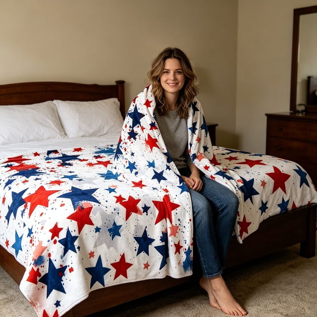 Independence Day Blanket Festive Flannel Blanket Soft Warm Throw Blanket For Home Sofa Bed Holiday Decoration