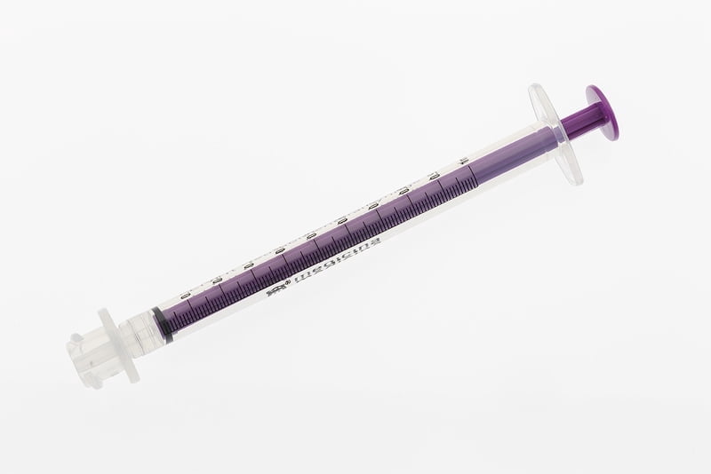 ENFit® Reusable Sterile Low Dose Syringe with O-Ring - 1ml. (20-pack, Individually Packaged, Purple Plunger, DEHP/Latex Free)