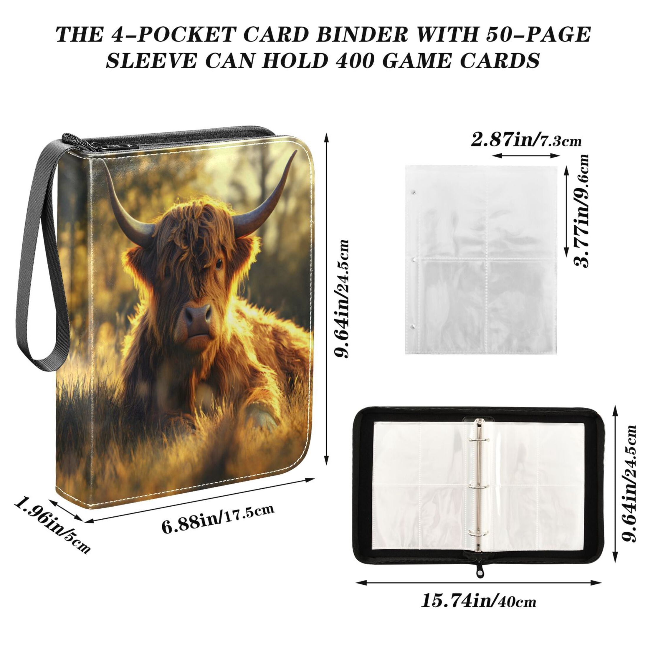 ALAZA Highland Cattle Sunset Trading Card Binder 4 Pocket Cards Collection Album 400 Folder Holder
