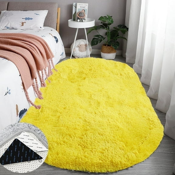 ANITYSO Fluffy Yellow Rug Shaggy Oval 31 x 63" Soft and Comfortable Shaggy Non-Slip Backing Modern Decor Carpet for Living Room Bedroom Nursery