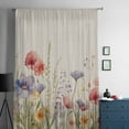 thumbnail image 5 of Spring Floral Semi Sheer Curtains Drapes for Living Room,Bedroom,French Doors Window 63 Inches Long,Colorful Summer Botanical Flowers Vintage Rod Pocket Chiffon Curtain Drapery Voile Draperies Panel, 5 of 6