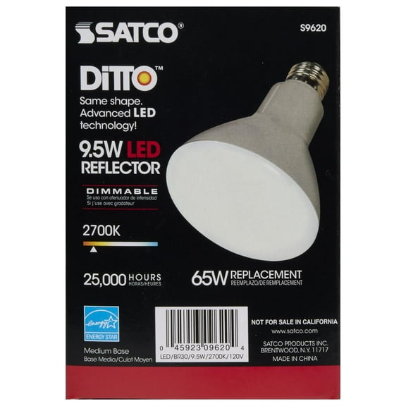 SATCO S9620 9.5 Watt 120 Volt BR30 Reflector LED Bulb 2700K Warm White Dimmable (6 LED Light Bulbs)