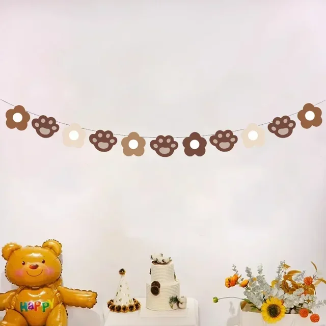 Bandera de feliz cumpleaños con forma de oso, bandera con letras de oso, guirnaldas con forma de pata de oso para coche, decoración para fiesta de cumpleaños de niños, baby shower