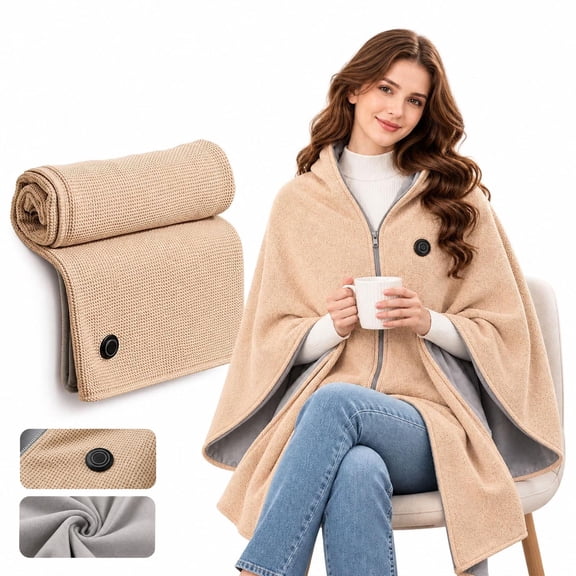2027 New Heated Shawl Wraps for Women, USB Wearable Blanket | Portable USB Heated Blanket Shawl with 3 Heat Settings & Fast Heating, Home Outdoor Office Use Beige