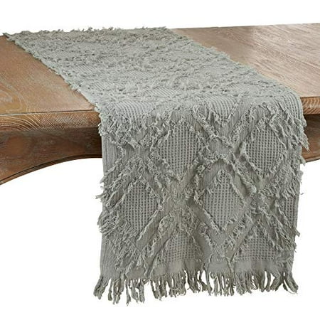 

Fennco Styles Waffle Weave Modern Cotton Blue-Grey Table Runner with Fringe – 16”W x 90 L Table Cover for Home Décor Dining Table Banquets Holidays and Special Occasions
