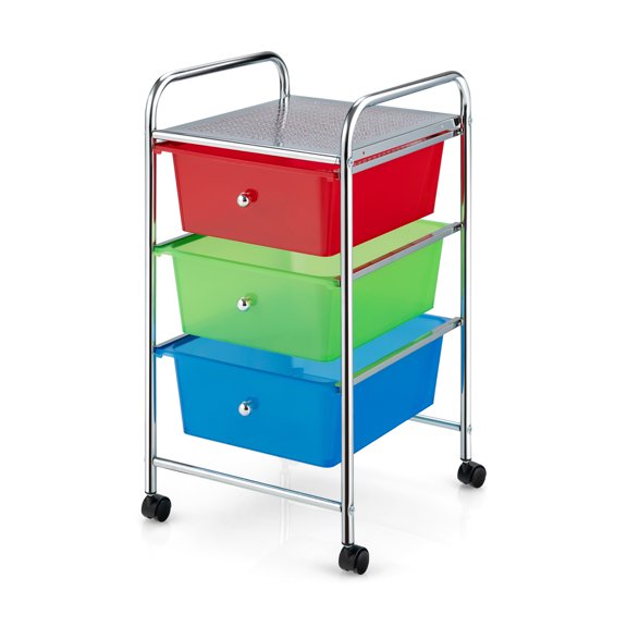 3-Drawer Cart Storage Bin Organizer Rolling w/Plastic Drawers  Rainbow