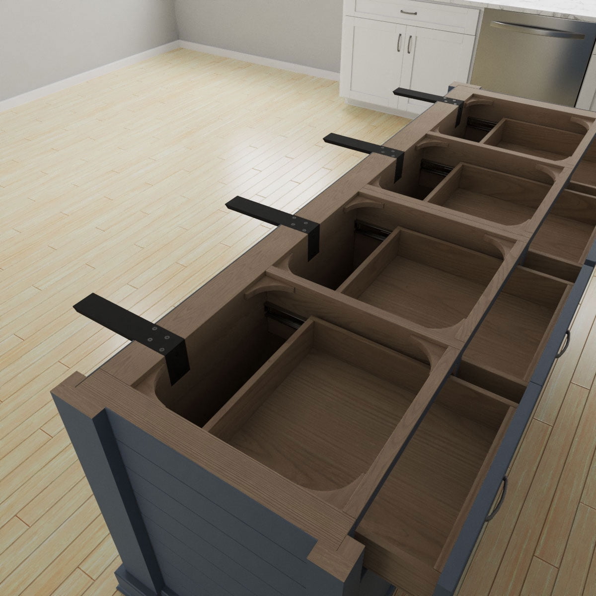 Ekena Millwork 2 1/2"W x 10"D x 4"H Hidden Support Steel Heavy Duty Bracket w/ Back Plate, Powder Coated Black