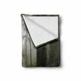 thumbnail image 2 of Forest Soft Flannel Fleece Throw Blanket, Mysterious Woods Fog Wilderness Rural Untouched Vegetation Transylvania, Cozy Plush for Indoor and Outdoor Use, 50" x 70", White Green Brown, by Ambesonne, 2 of 6