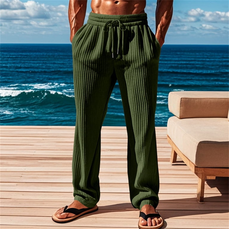 XIYON Mens Casual Pants Men's Casual Loose Straight Tube Vertical