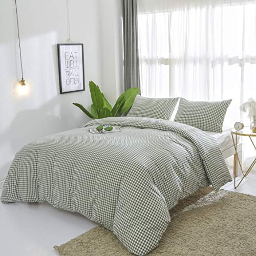 Ufriday Green Duvet Cover Set King 100 Washed Cotton Plaid Bedding Sets 3 Piece With Washed Cotton Plaid Bedding Sets, Plaid Bedding Sets King